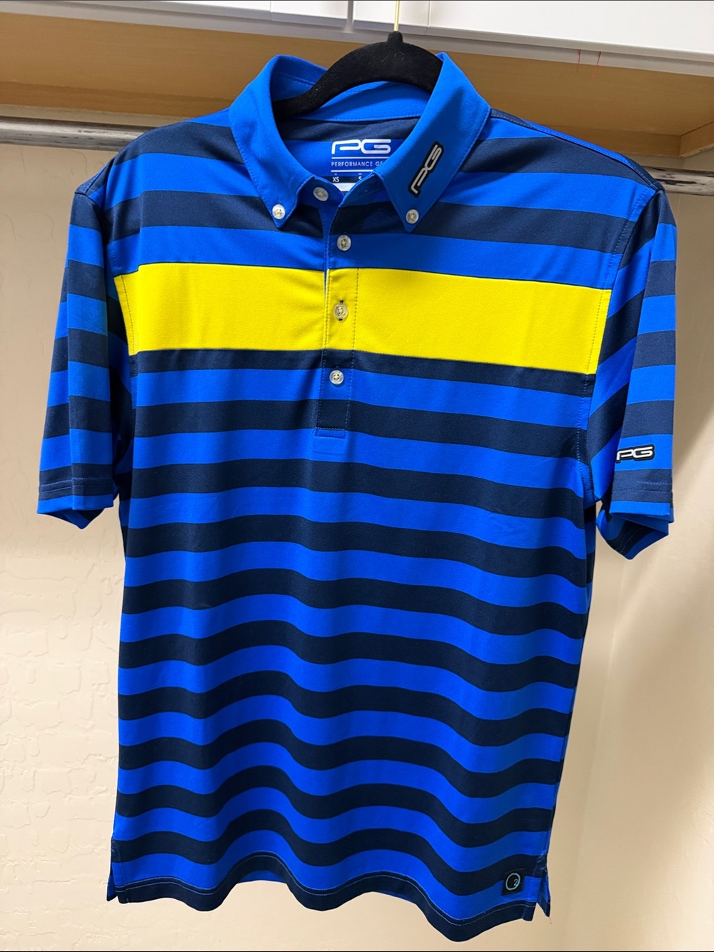 Performance Blue and Yellow Striped Men's Polo size S